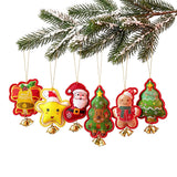 6 PCS Embroidered Padded Christmas Ornaments with Metal Jingle Bells