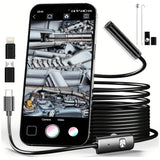Endoscope with 8 Adjustable LED Lights for iPhone and Android 1080P HD Borescope with 5M Semi-Rigid Cable for Automotive Pipes