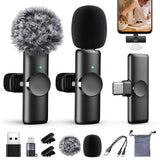2-in-1 Wireless Lavalier Microphone Set for iPhone and Android Clip-On Plug and Play Mic for Vlog Interview Live Streaming