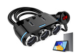 3 Way 12V Multi Socket Car Cigarette Lighter Splitter Dual USB Charger Digital Display