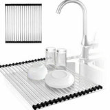 Over Sink Dish Drainer Roll Up Rack with Colander for Kitchen