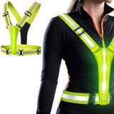 Adjustable LED Reflective Vest Rechargeable Running Gear with Night Light Yellow