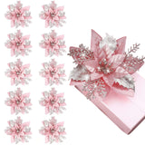 10Pcs Red and Gold Poinsettia Artificial Christmas Flowers – Xmas Tree Ornaments Pink