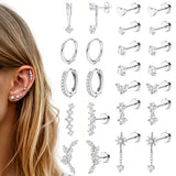 12 Pairs Studs and Hoops Set Earrings Fashion Cartilage Stackable Jewelry for Women Silver