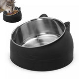 400ml Stainless Steel Tilted Pet Bowl – Non-Slip Raised Feeder for Cats & Dogs Black