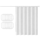Extra Long Shower Curtain Waterproof Fabric With Hooks for Bathtub Bathroom White