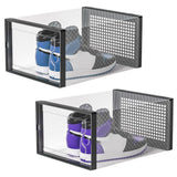 2 Pcs Shoe Storage Boxes Organizers Clear Plastic Stackable for Entryway Closet Black