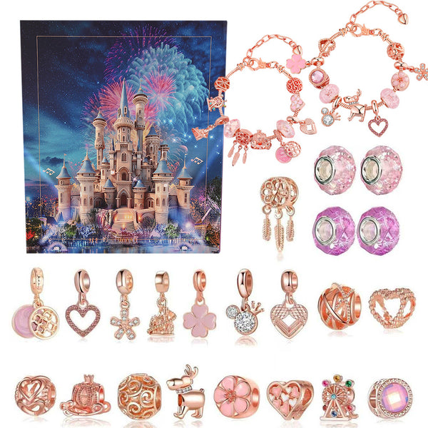 Advent Calendar Charm Bracelets for Girls – 24-Day Xmas Countdown Calendar Pink