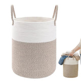 Large Woven Laundry Basket Hamper Rope Storage Bin for Blankets Toys and Clothes White Brown