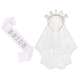 3Pcs Bride to Be Headband with Sash and Veil for Bachelorette Party Decorations Iridescent Rhinestone