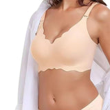 Women Bras No Underwire Scalloped Push Up Soft Tshirt Bra Nude
