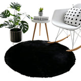 Round Plush Area Rug Soft Fluffy Non Slip Carpet for Room Decor Black