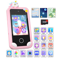 Kids Dual Camera Smart Phone Toy Touchscreen Phone with 32G TF Card Christmas Birthday Learning Play Toy Pink