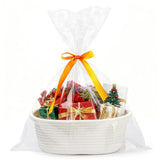 Gift Basket With Bag And Ribbons Woven Storage Basket With Handle - White
