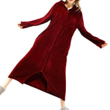 Unisex Bathrobe for Womens Flannel Fleece Robes Winter Warm Housecoat Nightgown Sleepwear Wine Red
