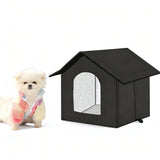 All-Season Outdoor Cat House Self-Warming Shelter for Cats and Small Pets Black