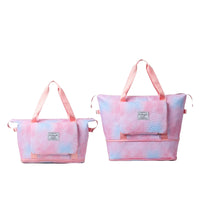 Trendy Gradient Duffle Bag Expandable Overnight Bag Foldable Carry On Bag with Dry Wet Separation Pocket Pink