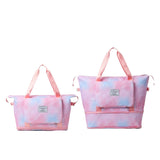 Trendy Gradient Duffle Bag Expandable Overnight Bag Foldable Carry On Bag with Dry Wet Separation Pocket Pink