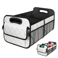55L Foldable Car Trunk Organzier 6-Pocket Storage Box for Home Car Office White