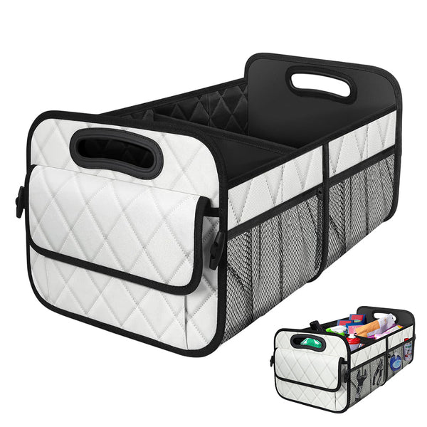 55L Foldable Car Trunk Organzier 6-Pocket Storage Box for Home Car Office White