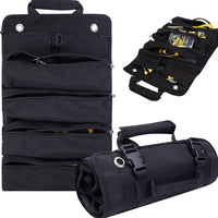 Portable Roll Up Tool Bag Hardware Repair Tool Organizer for Electrician Mechanic Black