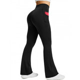 High Waist Yoga Pants Flare with Side Pockets for Daily Workout Wear Black