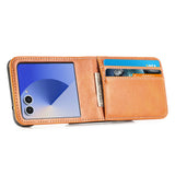 PU Wallet Card Holder Case Compatible With Samsung Galaxy Z Flip 6 7 8 with Stand Brown