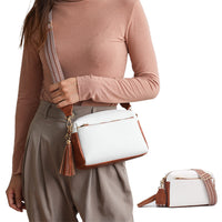 Crossbody Purse for Women Zipper Cell Phone Handbag with Adjustable Guitar Strap White