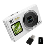 5K HD Dual-Screen Digital Camera Point-and-Shoot Selfie Camera with LED Fill Light White
