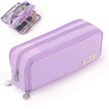 Soft Polyester Pencil Pouch with Multiple Pockets for Student Teen Purple