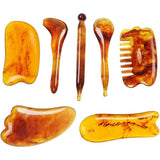 7Pcs Guasha Body Scraping Facial Face Thin Gua Sha Board Massager Tool Set Amber