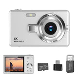 4K HD 1080P Digital Camera Retro Video Camera for Kids Beginners with 32GB TF Card Silver