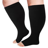 Pair of Compression Sock Wide Calf Leg Support Sleeves Black