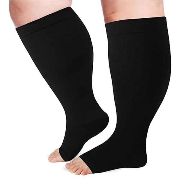 Pair of Compression Sock Wide Calf Leg Support Sleeves Black