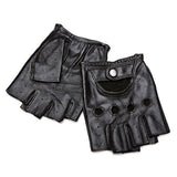 Men's Leather Fingerless Gloves for Motorcycle and Driving Black