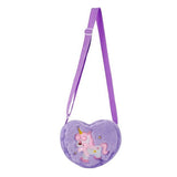 Cute Plush Unicorn Crossbody Bag Heart Shape Zipper Shoulder Bag for Girls Purple