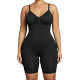 Seamless Bodysuit with Front Zipper Hook and Adjustable Straps Black