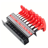10 PCS CRV T Handle Hex Key Wrench Set with Metal Storage Stand Red