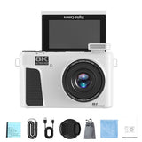 8K Digital Camera with Flip Screen WIFI Remote Control for Photography White