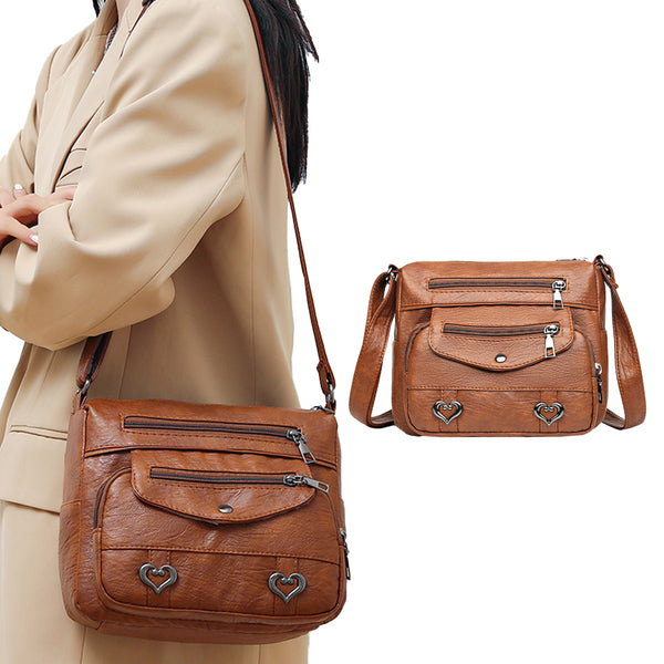 Crossbody Bag for Women Leather Messager Bag Large Capacity Shoulder Bag Brown