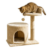 Cat Tree Tower Small with Enclosed Condo Scratching Post Hanging Toy Beige