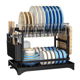 2-Tier Dish Drying Rack - Stainless Steel Dish Rack with Utensil Holders for Kitchen Black