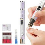 2-in-1 Rechargeable Nail File Drill 18 Bits 3 Speeds with Lamp Purple