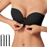 Women Push Up Bra Front Closure Wireless Seamless Convertible Black