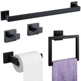 5Pcs Bathroom Towel Bar Set 40cm Stainless Steel Wall Mount Black