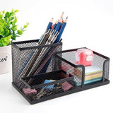 3 Compartment Mesh Pen Holder Desk Organizers Pencil Holder for Desk Black