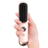 Cordless LCD Hair Straightening Brush 2-in-1 Portable Pink
