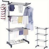 4 Tier Folding Drying Rack with Wheels Clothes Air Drying Rack Gray