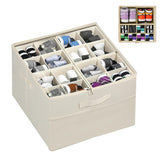 Shoe Organizer for Closet – Foldable Storage Containers with Adjustable Dividers & Transparent Cover Beige