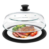 Microwave Splatter Cover Glass with Handle Dual Vents Silicone Trivet Black